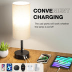 Bedside Lamps for Bedroom Set of 2 - Nightstand Table Lamp with USB A + C Charging Port, 3 Color Temperatures Pull Chain Night Stand Light, Side Table Desk Reading Lamp for Living Room/Dorm Room
