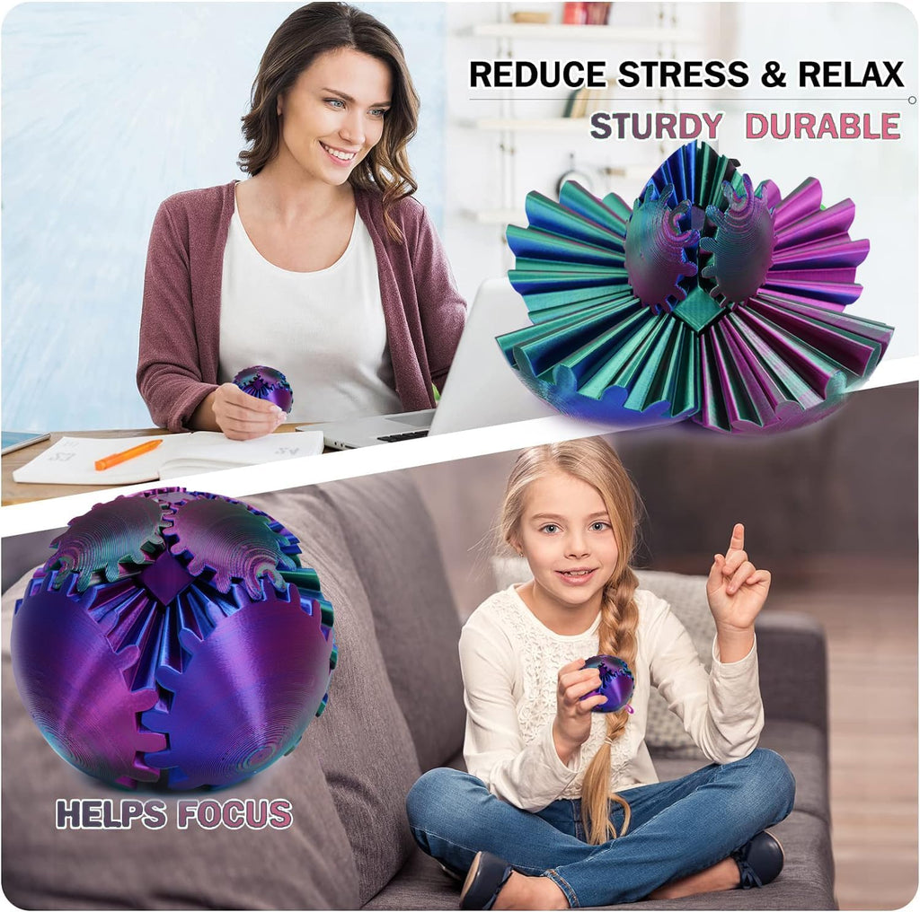 Gear Ball for ADHD 3D Printed Gear Ball Steampunk Whirling Wonder Fidget Toy Gearsphere Gear Ball for Stress and Anxiety Relaxing Fidget Ball Ideal for Sensory Needs and Autism (Laser Red Green Blue)