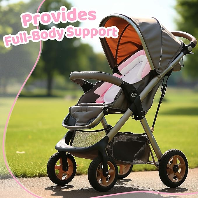 Pro Goleem Breathable 3-in-1 Baby Car Seat Head Support, Soft Infant Car Seat Insert, Carseat Cushion for Newborn, Perfect for Car Seat, Strollers, Swings, Carrier, Bouncer, Pink and White