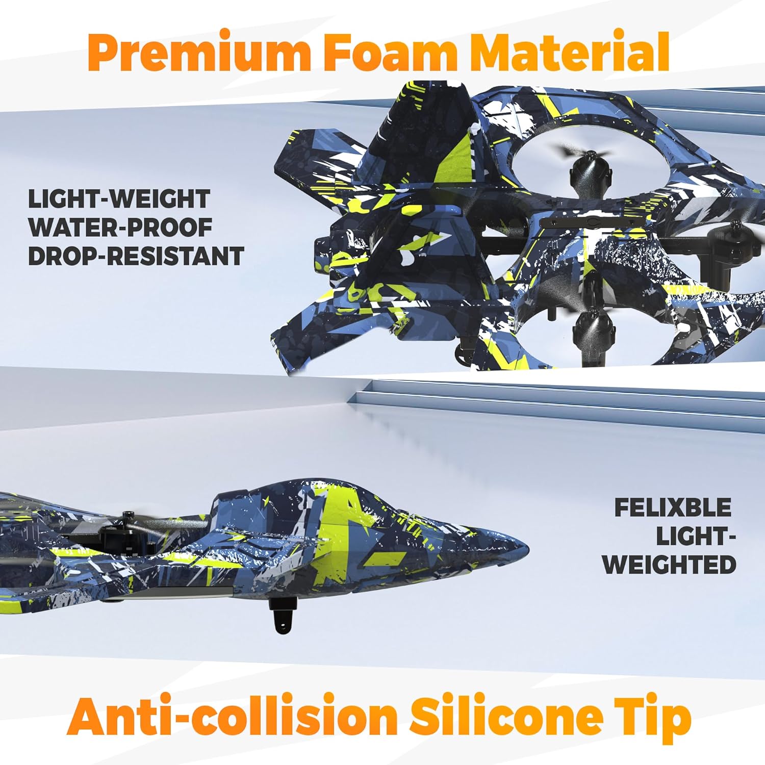 BEZGAR HQ057X RC Fighter Airplane丨Mini Drone Remote Control Jet Plane Stunt Drone for Adults & Kids Toy with Light Gift for Kids Beginner Blue