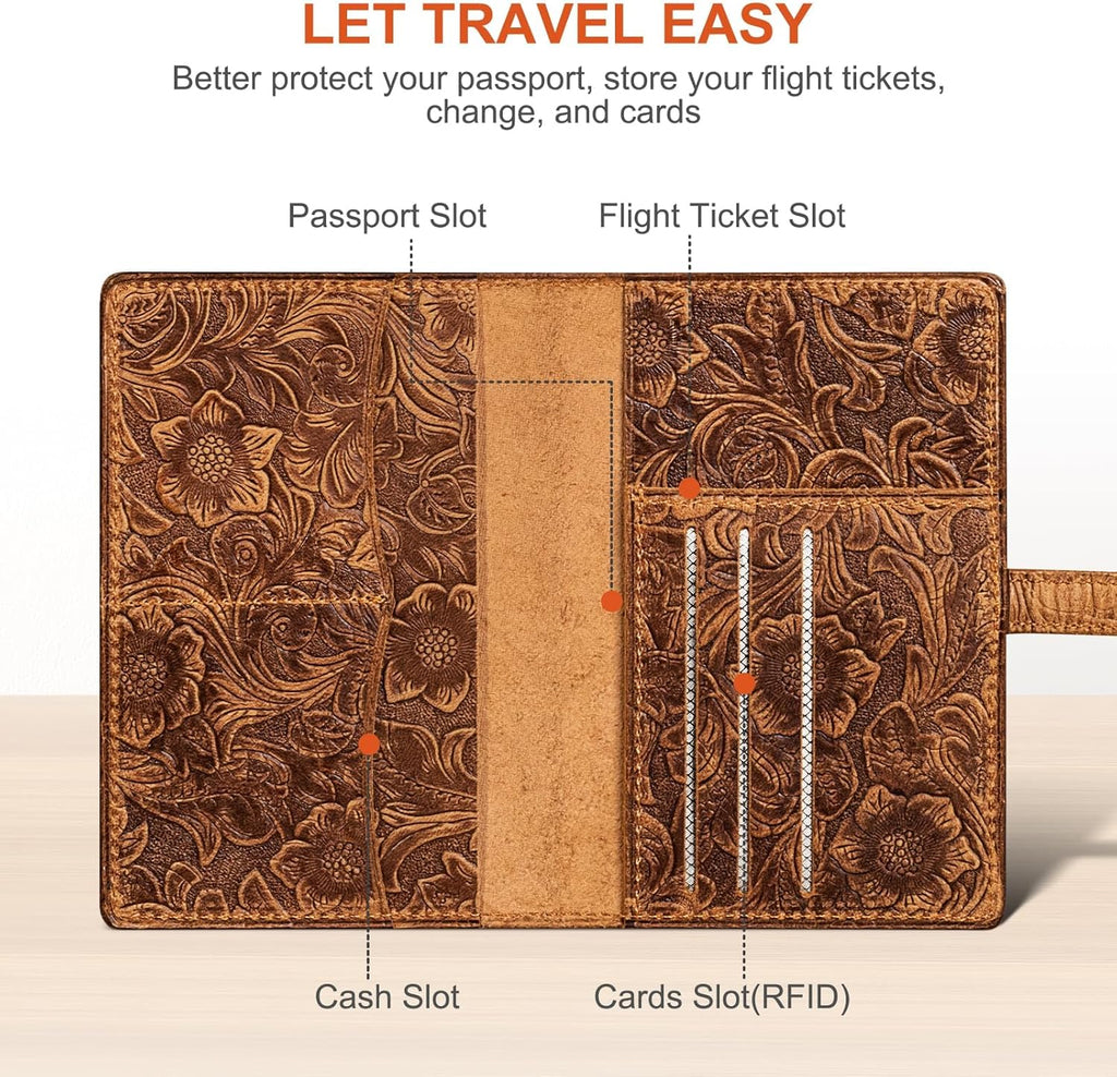 Slim RFID Blocking Leather Passport Holder Travel Bifold Wallet For Men And Women