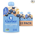 Gerber Stage 2 Baby Food, Banana Blueberry Puree Pouch, 2 Servings of Fruit, No Added Sweetener, No Artificial Colors or Flavors, 12-Pack