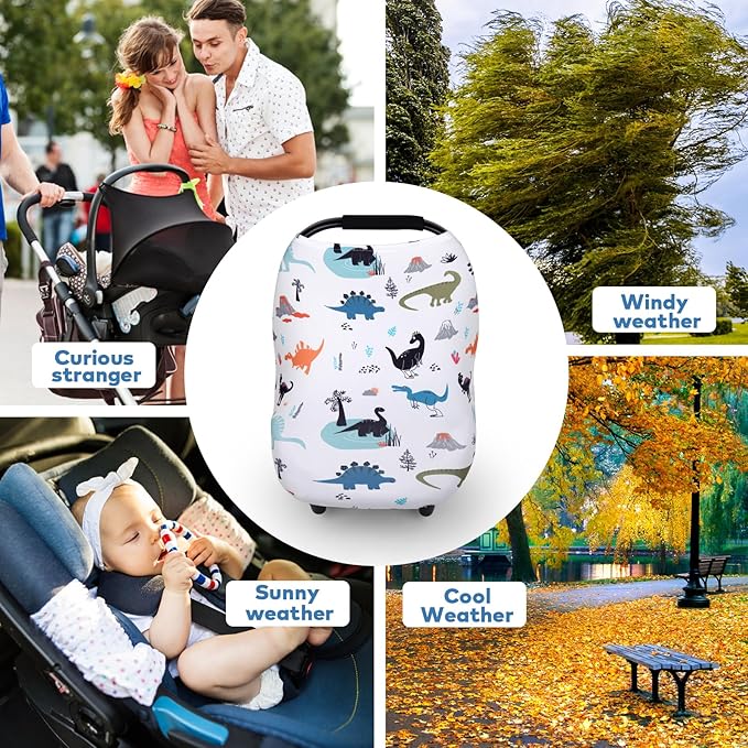 Rquite All-in-1 Car Seat Cover Baby, Carseat Covers for Girl Boy, Stretchy Soft Infant Car Seat Cover, Multi-use Baby Carrier Cover, Car Seat Canopy, Stroller Sun Shade, Nursing Breastfeeding Cover