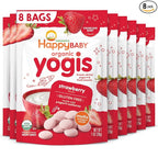 Happy Baby Organics Yogis Freeze-Dried Yogurt & Fruit Snack, Strawberry, 1 Ounce (Pack of 8) packaging may vary