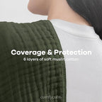 Comfy Cubs Muslin Burp Cloths 20" x 10", Pack of 6 - Large, 6-Layer, Ultra Absorbent 100% Cotton for Baby Drool and Messes - Soft, Safe & Gentle Baby Burp Cloths Set for Boys & Girls - Kelp