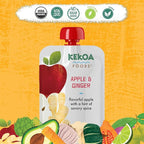 Kekoa Foods Apple & Ginger Baby Food Purée | 100% USDA Certified-Organic, No Sugar Added | Organic, Non-GMO, Gluten-Free, Vegan | Mild Ginger for Flavor Development | 3.5 oz Squeeze Pouch