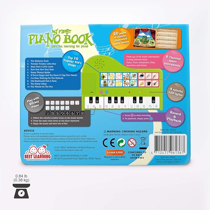 BEST LEARNING My First Piano Book - Educational Musical Toy for Toddlers Kids Ages 3-5 Years - Ideal 3, 4 Year Old Boy or Girl Birthday Present