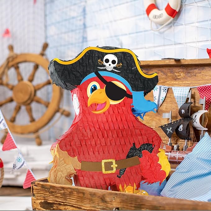 Wernnsai Pirate Piñata - Pirate Parrot Piñata with Blindfold and Bat for Boys' Birthday Party Adventure Theme Decorations