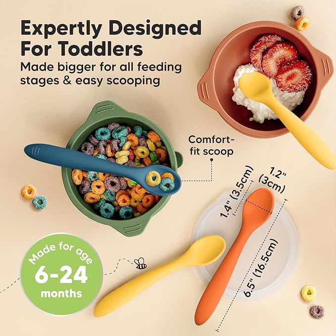 KeaBabies Silicone Baby Spoons, Self Feeding 6-12 months - 3-Pack Baby Weaning Eating Utensils, Toddler First Food Training Spoon, Infant, Kids Feeding Supplies Essential Set,Dishwasher-safe (Valiant)