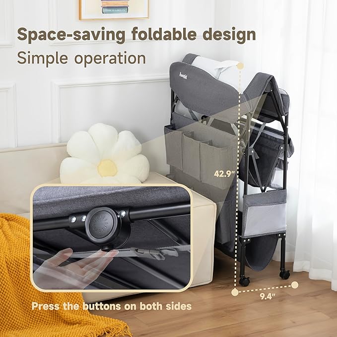 Baby Changing Table, Versatile Portable Folding Changing Table, Waterproof Diaper Changing Station with Waste Basket, Adjustable Height with 2 Drawers, Baby Changing Station