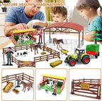 Dwi Dowellin Farm Animal Toys Set,69 Pcs Farm Toys with Tractor with Trailer,Horse Stable Grain Bins Horse Cow Farmer Figures Fence Playset for Kids Toddlers Boy Girl 3-12 Years Old