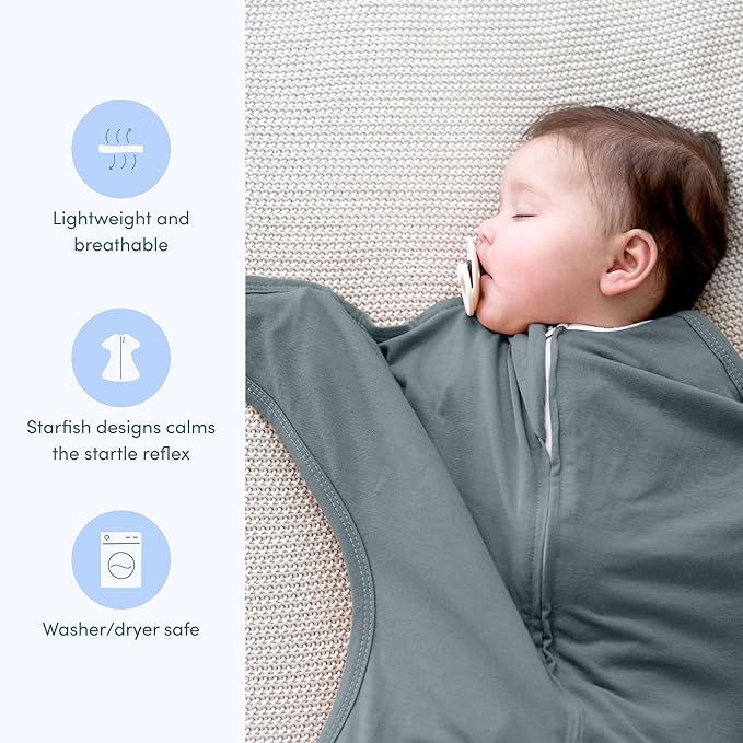 SleepingBaby Zipadee-Zip Transition Swaddle - Cozy Baby Swaddle Blanket with Zipper Convenience - Roomy Wearable Blanket for Easy Diaper Changes - Classic Grey, Small (4-8 Month)