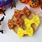 Halloween Hair Bows Clips Orange Sequin Hair Bows for Girls Halloween Alligator Clips Yellow Sparkly Glitter Cheer Barrettes Clips Hair Accessories for Little Teen Toddler Girls Kids Gifts