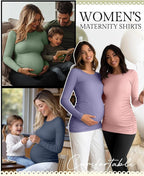 Ficerd 4 Pack Women's Maternity Shirts Cotton Long Sleeve Ribbed Crew Neck Pregnancy Tops Side Ruched Casual Mama Clothes