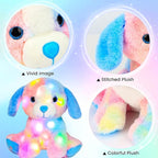 Hopearl Colorful LED Plush Puppy Lighting Up Dog Stuffed Animal Floppy Pup Night Lights Glow in The Dark Birthday Festival for Kids Toddler Girls, Rainbow, 10.5''
