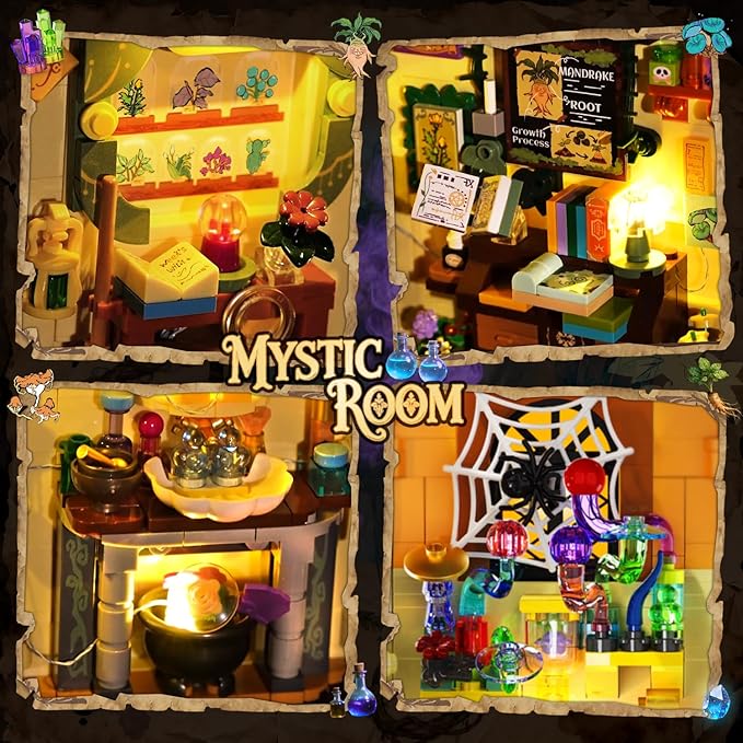 Magic Herb Book Nook Building Set with Light, DIY Booknook Building Block Kit for Home Bookshelf Decor, 930 PCS Miniature House Display Model Building Brick for Adults Teens Boys Girls Ages 12+