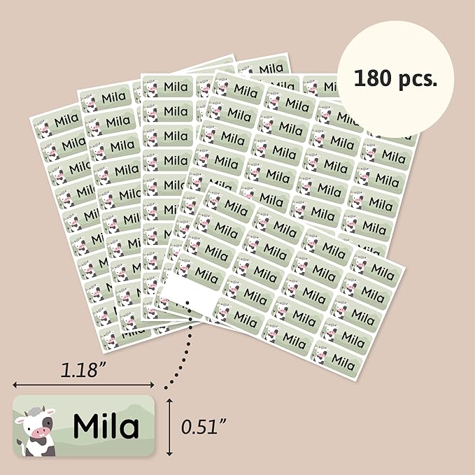 Personalized Name Labels for Kids (180) – Custom Waterproof & Durable Stickers for Clothing, Daycare, Office & School Supplies - Farm Animals & Pets