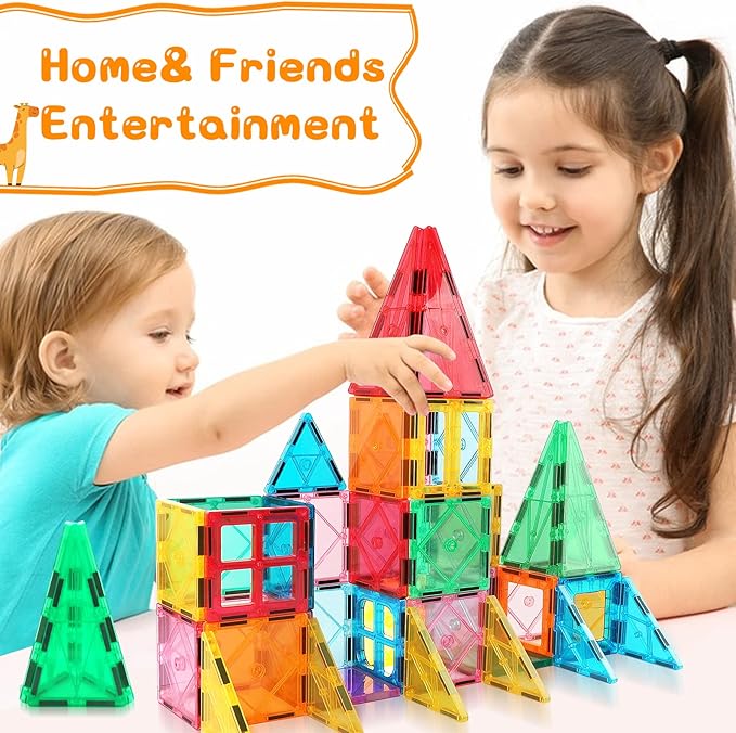 Magnetic Tiles Building Blocks for 3 4 5 6 7 8+ Years Old Boys Girls Colorful Magnet Stacking Toys Birthday Gift for Toddlers STEM Preschool Educational Construction Tiles Set
