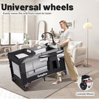 4 in 1 Height Adjustable Baby Playard, Foldable Nursery Center with Music Box Toy Rack, Side Storage, Changing Table, Large Portable Playpen for Newborns and Toddlers（Gray）