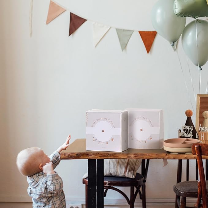 Moonkie Suction Plates for Baby | 100% Silicone BPA-Free Baby Plates with Lids and Food Cover | Divided Design | Microwave and Dishwasher Safe | Toddler Plates 2 Pack