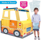 Construction Truck Wooden Playset w 60+ Toy Pieces- Pretend Hammer Saw Bolts & Screws- Spinning Turn Saw, Steering Wheel, Wood to Pull Apart- Dual Sided Play Stand Center, Workbench Building Kids Gift