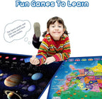 Bilingual Interactive for Kids Talking USA Map Solar System Poster for Kids Learning and Educational Toys,Talking Educational Toy for Ages 3 to 12 Years Old Girls/Boys,Learning Chart for Preschool
