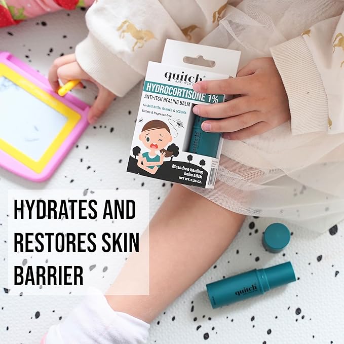 quitch Hydrocortisone Healing Balm, Eczema Cream for Kids Stick, Psoriasis Relief Treatment, Anti Itch Maximum Strength, Healing Ointment, Rash, Dry Skin Treatment for Skin, Avocado Oil Squalane