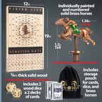 New Metal Horses Horse Race Board Game with 11 Metal Horses, 2 dice and 2 Boxes of Cards, Thick Luxurious Chessboard Wood, Horse Racing, Adult Game for Parties, Family Night