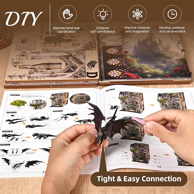 Book Nook Kit - DIY Miniature House 3D Wooden Puzzle for Adult and Teens, Booknook Bookshelf Decor Scale Model Build with LED Light, Gifts for Family and Friends (Sleeping Beauty)