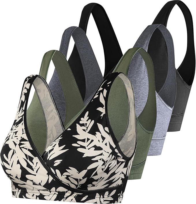 SUIEK 4 Pack Nursing Sleep Bra Maternity Bralette Cotton Breastfeeding Bras