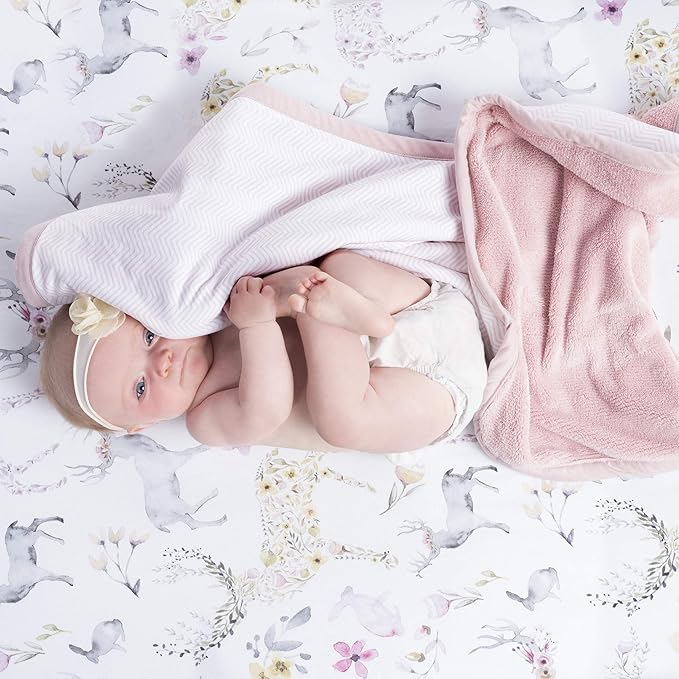 Oilo Crib Sheet, Breathable, Fitted, Turkish Cotton Jersey, 300 Thread Count, Machine Washable, Fits Standard Crib (28" x 52" x 6"), Toddler Bedding, Girl, Boy, & Neutral Nursery Design, Woodland Fawn