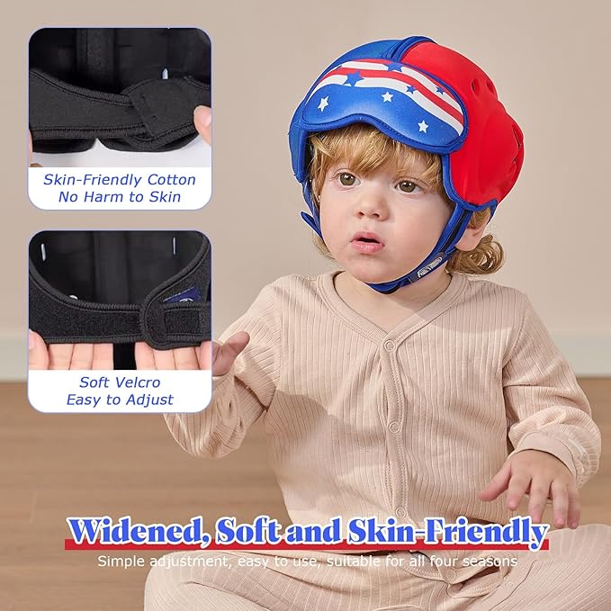 Baby Head Protector Baby Helmet for Crawling and Walking - No Bumps and Soft Safety Peak - Ultra Light and Adjustable Head Protector Suitable for Babies 6-24 Months-American Flag