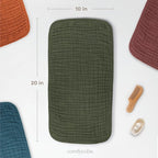 Comfy Cubs Muslin Burp Cloths 20" x 10", Pack of 10 - Large, 6-Layer, Ultra Absorbent 100% Cotton for Baby Drool and Messes - Soft, Safe & Gentle Baby Burp Cloths for Boys & Girls - Kelp