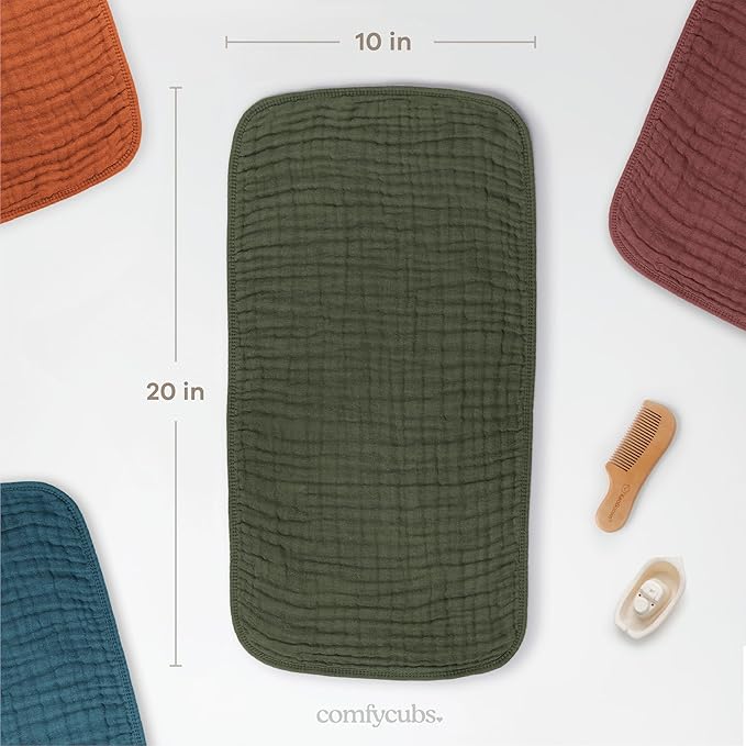 Comfy Cubs Muslin Burp Cloths 20" x 10", Pack of 6 - Large, 6-Layer, Ultra Absorbent 100% Cotton for Baby Drool and Messes - Soft, Safe & Gentle Baby Burp Cloths Set for Boys & Girls - Kelp