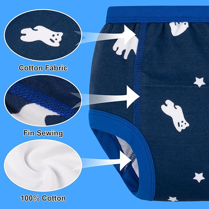 BIG ELEPHANT 6-Pack Potty Training Pants – 100% Cotton Absorbent Toddler Underwear for Boys and Girls (12M-10Y)