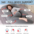 U-Shaped Pregnancy Pillow for Sleeping, Full Body Support for Back, HIPS & Belly -65 Inch Maternity Pillow with Machine Washable Cover | Maternity Essential (Jersey Knit Cotton Gray- 65inch)