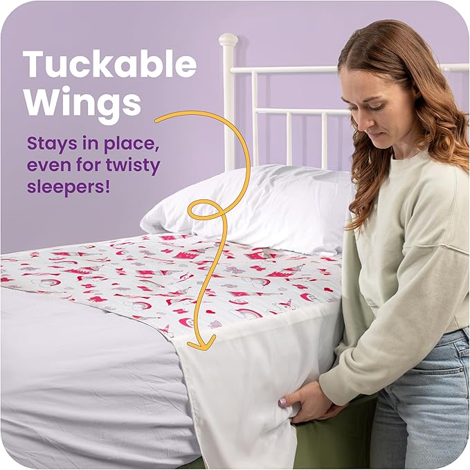 IMPROVIA® Toddler Bed Wetting Pad – 2 Pack 34x36 Waterproof Mattress Protector with Tuckable Wings – Ultra Absorbent, Non-Slip Washable Underpad for Kids & Potty Training – Unicorn Design (Unicorn)