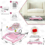 Foldable Baby 5-in-1 Activity Walker - Rocker, Activity Center, Bouncer, Seat Walker, Push Walker - Adjustable Speed Rear Wheels and Height Toys Ages 6-18 Months… (Pink)