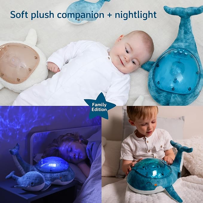 Cloud B Ocean Projector Nightlight with White Noise Soothing Sounds | Adjustable Settings and Auto-Shutoff | Tranquil Whale Family - Blue