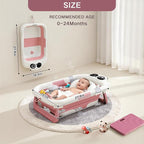 Collapsible Baby Bathtub for Newborn to Toddler (0-24 Months), Portable Baby Bath Tub for Travel, Newborn Bathtub with Soft and Supportive Cushion (Panda-Pink)
