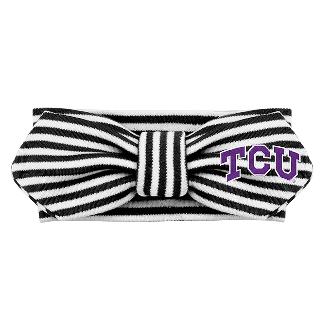 Creative Knitwear TCU Horned Frogs Infant Girls Black/White Striped Hair Knot Headband Embroidered Logo - Size Newborn - 4T