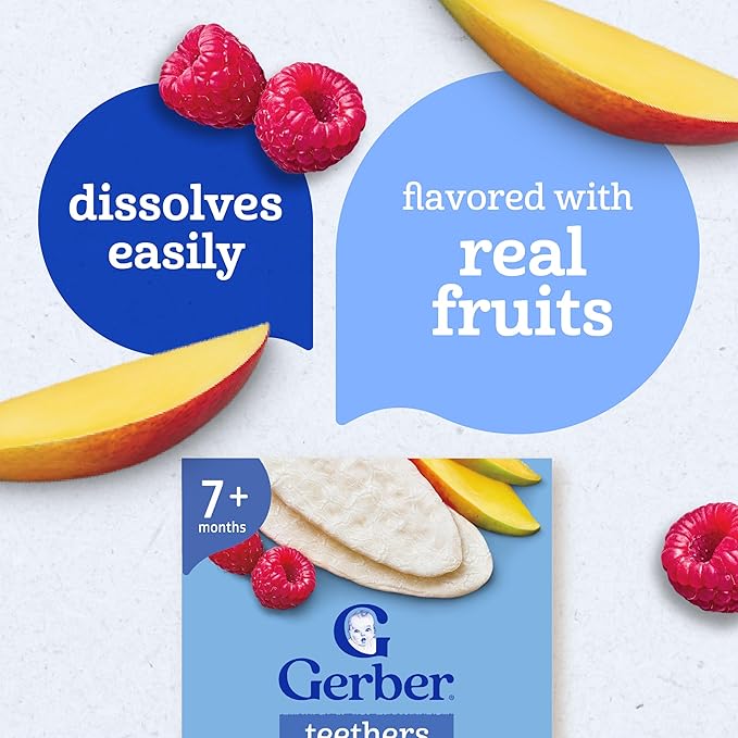 Gerber Snacks for Baby Teethers, Gentle Teething Wafers, Mango Raspberry, 1.7 Ounce, 12 Count Box (Pack of 6)