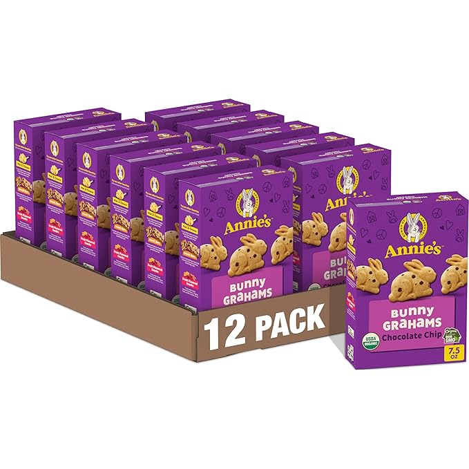 Annie's Organic Bunny Grahams Snacks, Chocolate Chip, 7.5 oz (Pack of 12)