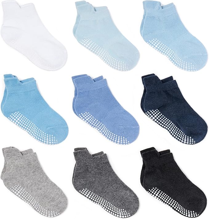 Zaples Baby Non Slip Grip Ankle Socks with Non Skid Soles for Infants Toddlers Kids Boys Girls