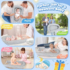 Baby Lounger - Baby Lounger for Newborn 0-24 Months, Breathable and Soft Cotton Cover Baby Nest, Portable Cozy Tummy Time Lounger for Home and Travel, Ideal Baby Essentials & Shower Gifts