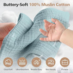MUKIN Baby Washcloths,Muslin Burp Cloths Towels for Newborns,Absorbent Cotton Bath Face Towel ，5 Pack, 12x12 Inches (Coastal Calm)