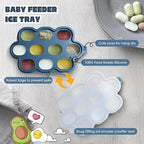 Baby Fruit Food Feeder & Breastmilk Popsicle Molds for Teething Relief, Baby Feeding Sets, 1 Freezer Tray with Lid & 1 Teether Toy & 1 Silicone Teething Pacifier Feeder, Extra Food Pouches (Blue)