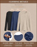 3 Pack Women's Nursing Long Sleeve Tops Breastfeeding Thermal Sweaters with Hidden Zipper Maternity Ribbed Shirts