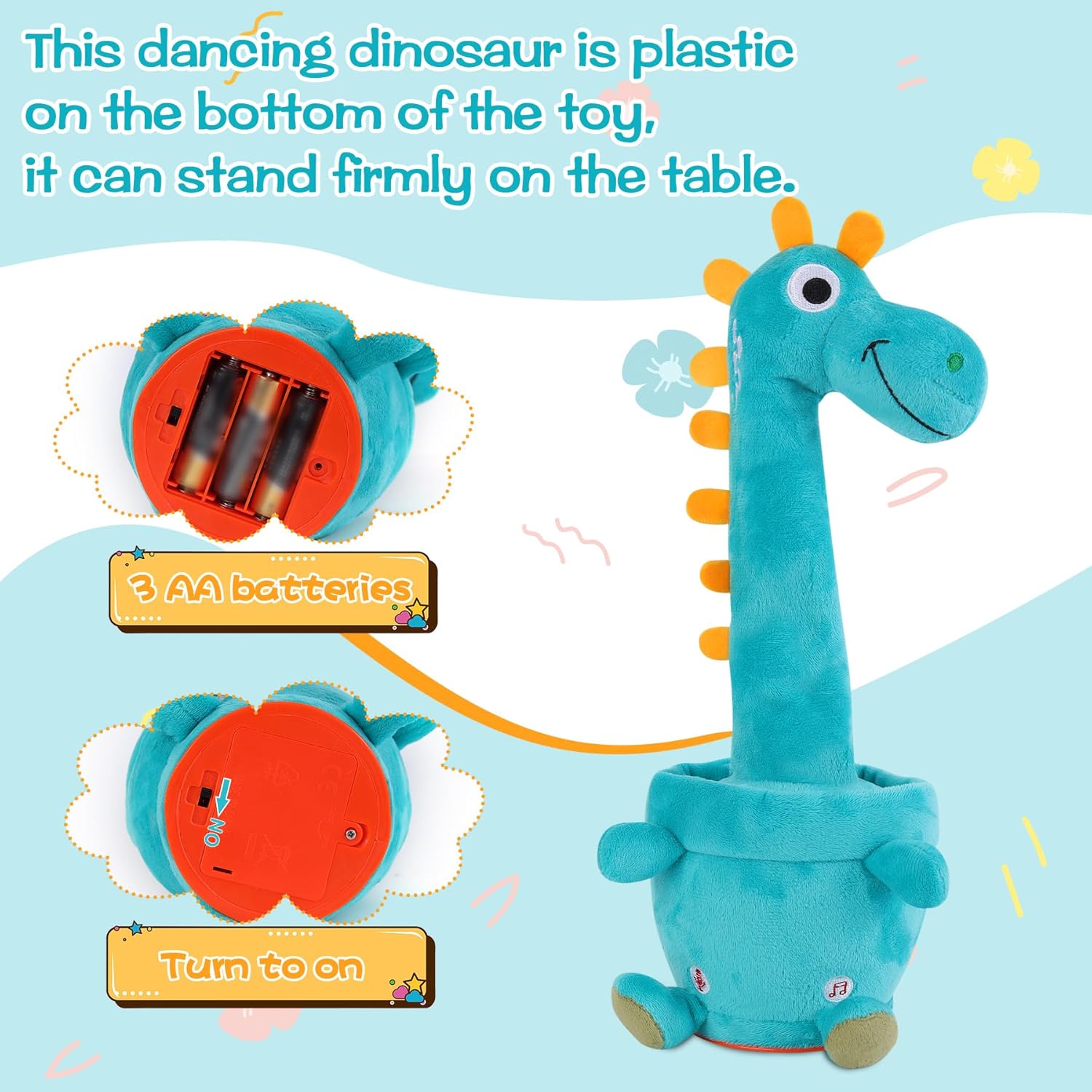 Dancing Talking Dinosaur for Baby Toddler, Interactive Mimicking Toy with Recording and Repeating, 60 Songs