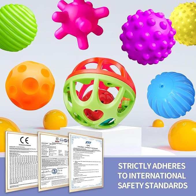 Montessori Toys - Sensory Balls for Toddlers, Multiple Textures Colorful Sensory Toys for Babies 1-3, Hand Catching Baby Balls, Baby Rattle 3-6 Months